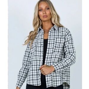 Princess Polly gray/white shirt jacket in‎ woven check pattern